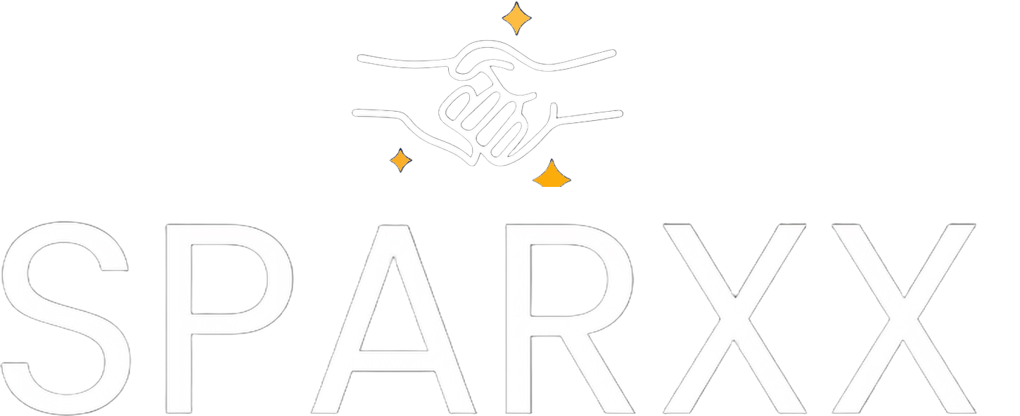 SPARXX logo: two hands shaking with sparks
